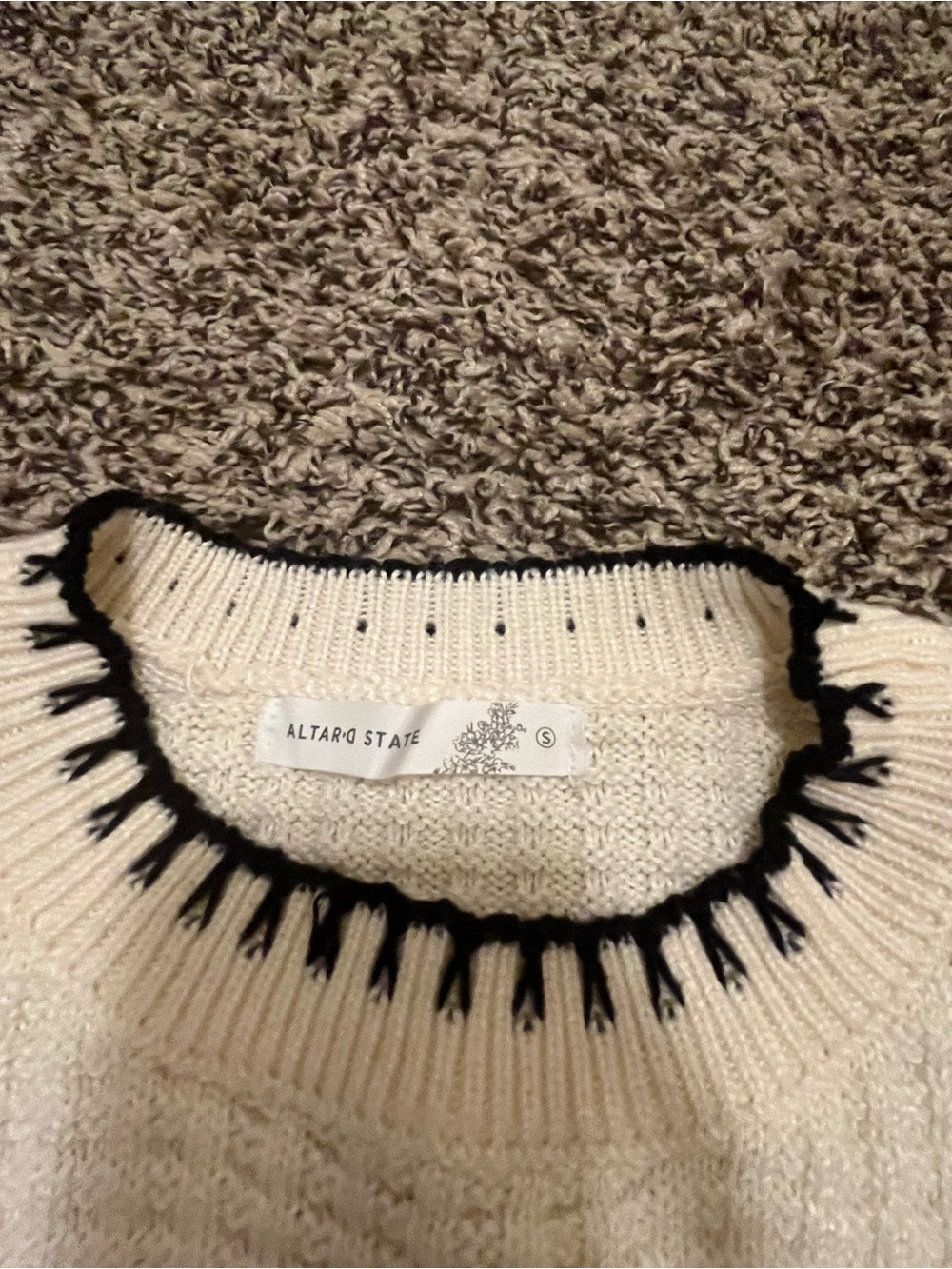 Altar’d State Cream Knit Sleeveless Sweater with Black Trim - Picture 2 of 3